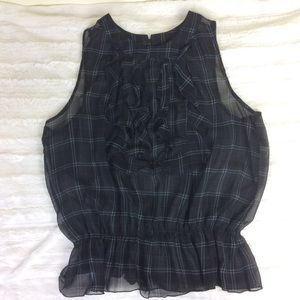 Lane Bryant Blouse sheer plaid ruffle black